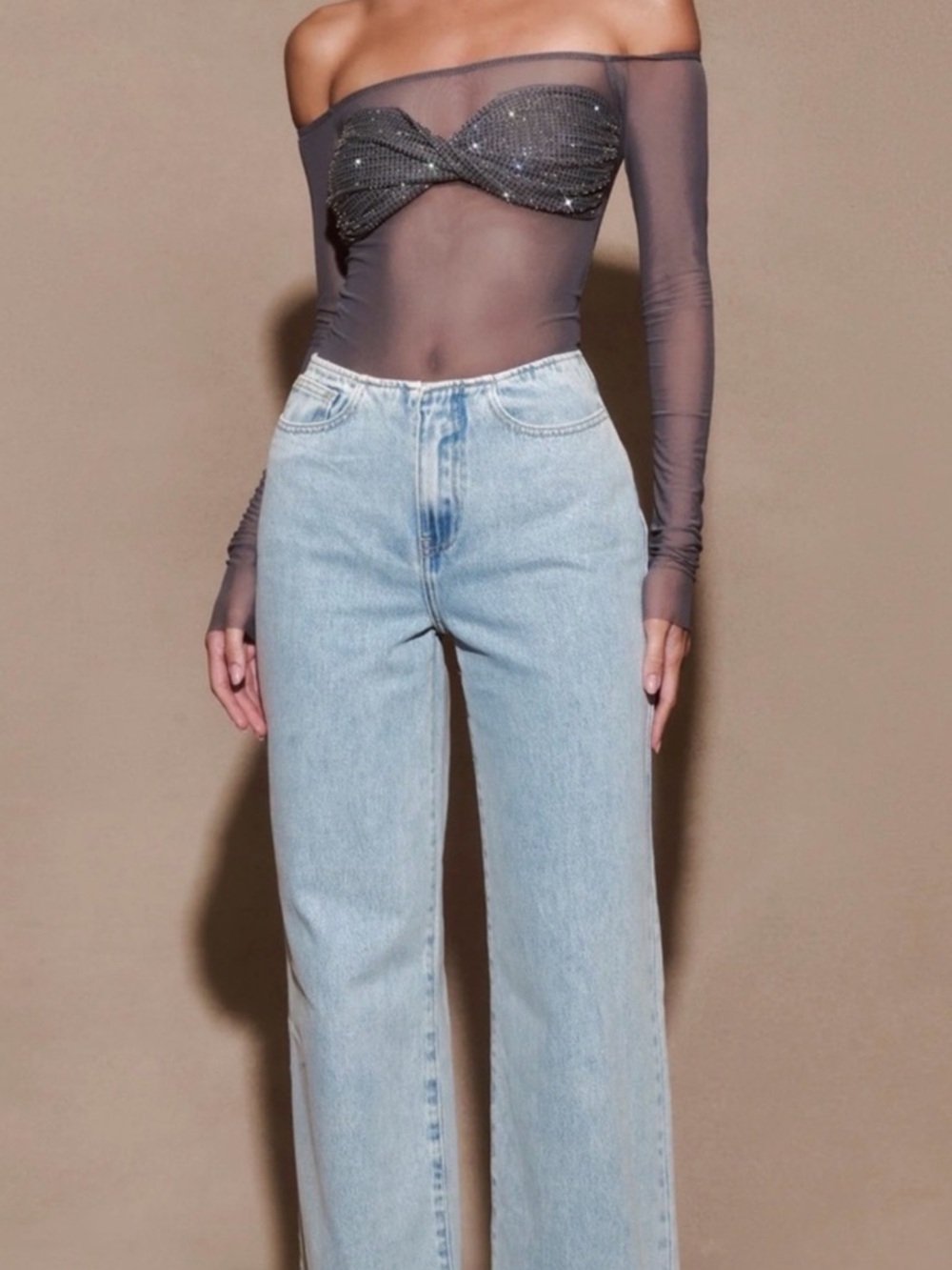 Meshki Diamanté Off Shoulder Top
